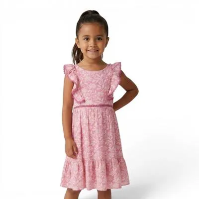 Vestido Fantastic Niña Fullprint Hojas Con Escarolas