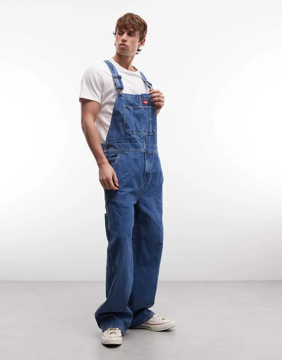 Dickies loose denim dungarees in classic blue
