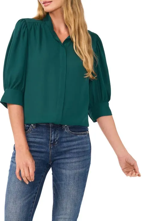 Puff Sleeve Button-Up Shirt