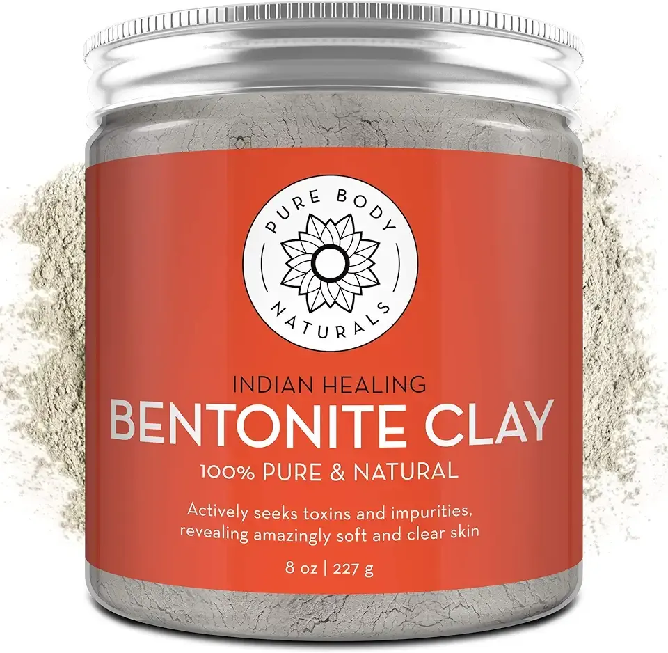 Pure Body Naturals Bentonite Clay Powder for DIY Detox Body & Face Mask, Pure Indian Healing Clay for Deep Pore Cleansing and Armpit Detox for Women, (8.0 oz)