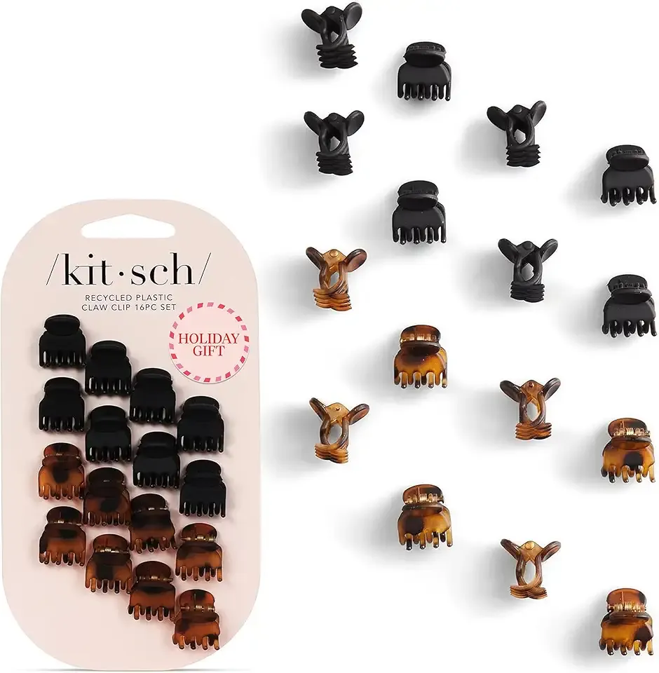 Kitsch Mini Claw Clips for Women - Stylish Small Hair Clips for Kids | Stays In Place Without Pulling or Snagging | Durable & Sturdy Plastic | Ideal Gifts for Women - Tortoise & Black, 16 Pcs