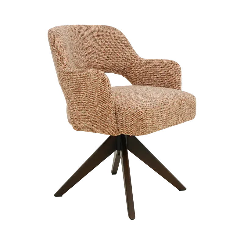 Armstoel Arabella - draaibaar - stof Cayenne Cognac - pocketvering - poot eiken donkerbruin