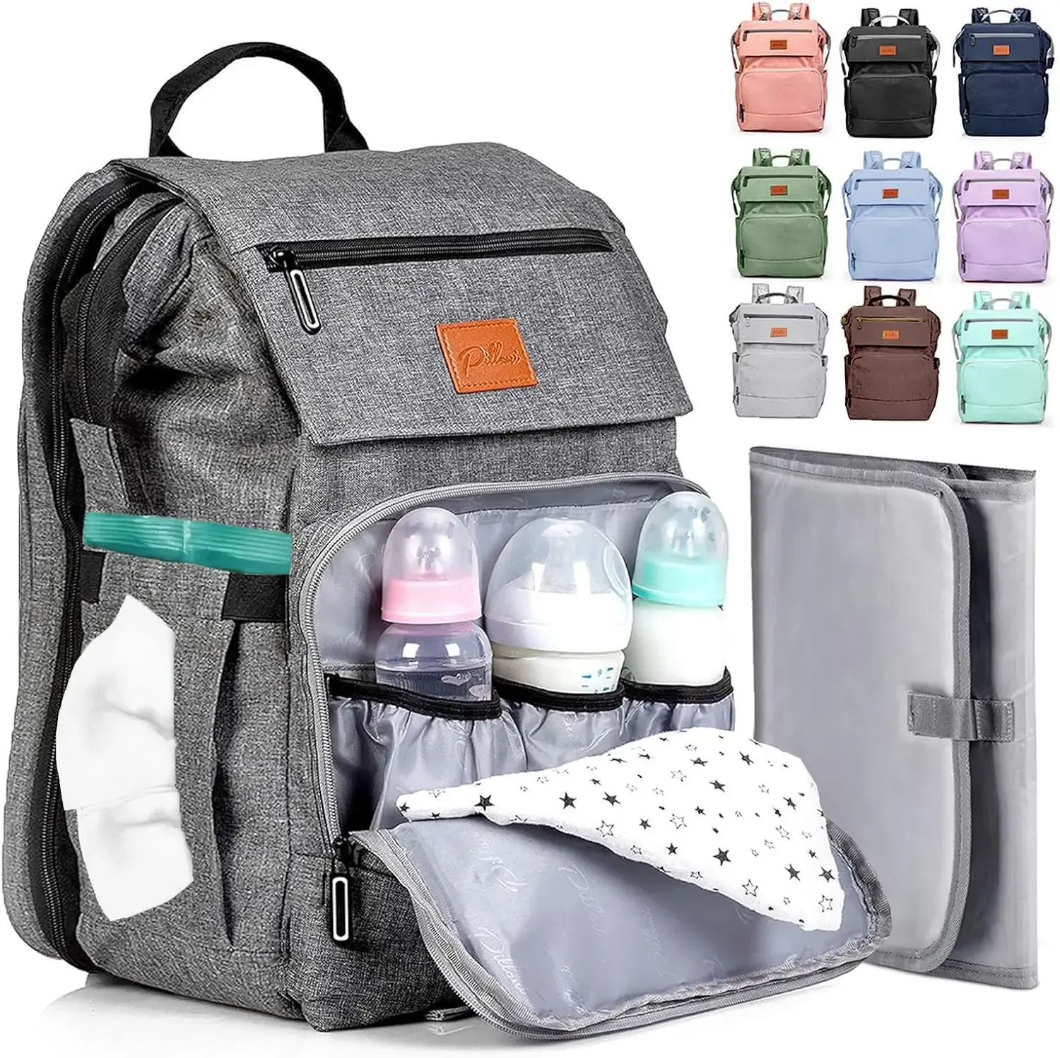 Pillani Baby Diaper Bag Backpack - Baby Bag for Girls & Boys, Large Waterproof Diaper Backpack - Baby Shower Gifts for Boys & Registry Must Haves - Travel Diaper Bags with Changing Pad - Newborn Stuff