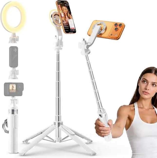 53''Magnetic Selfie Stick Tripod for iPhone1817Pro with 1/4" Camera Mount | 4-Leg Stable Base,Tripod, Cell Phone Trip…