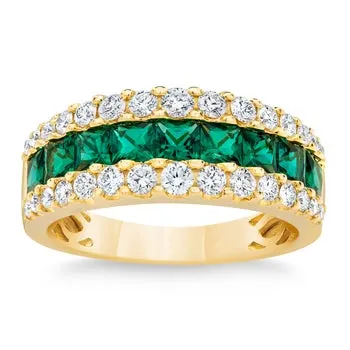 Lab Created Emerald and Diamond 14kt Yellow Gold Ring