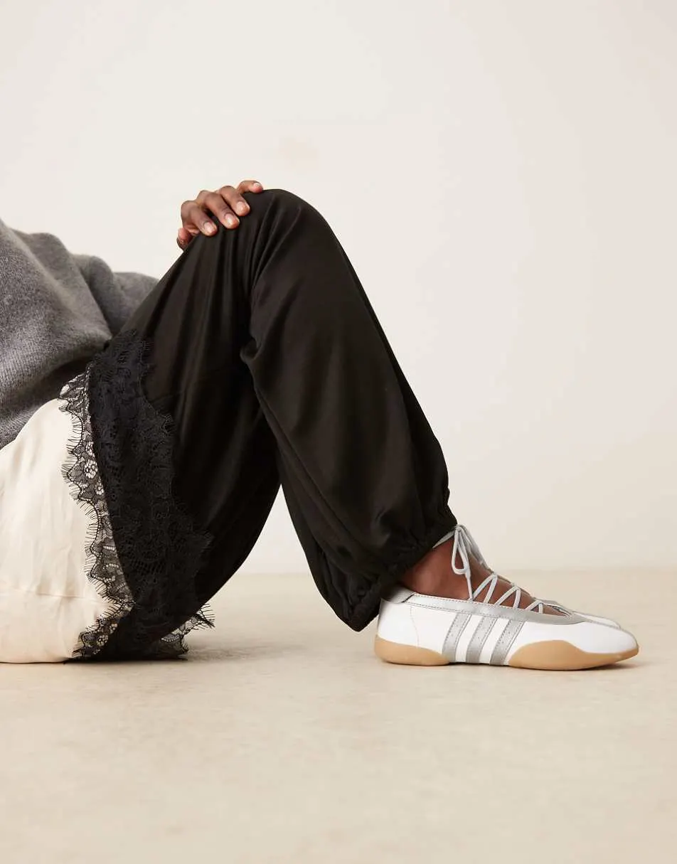 adidas Originals Taekwondo Mei ballet flats in white and silver with gum sole