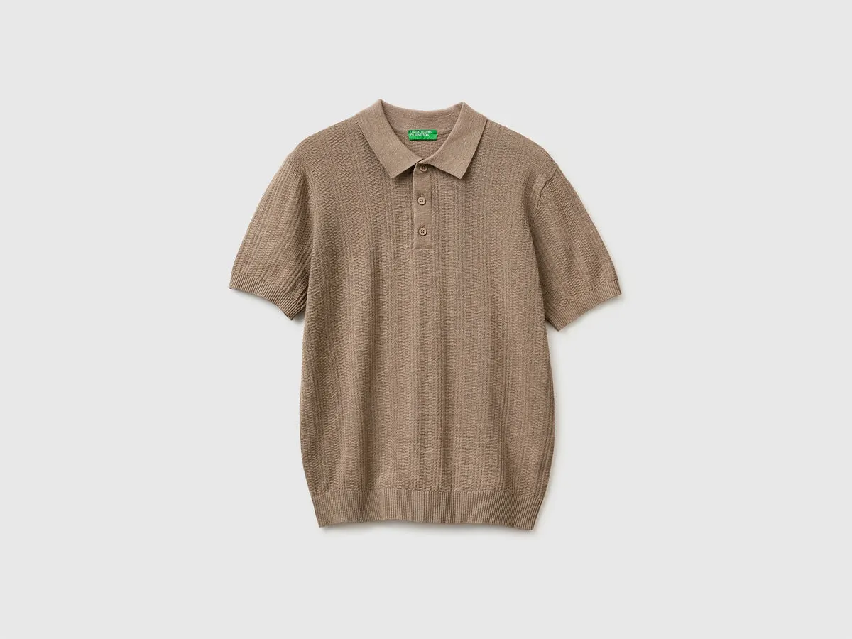 Textured linen blend polo shirt