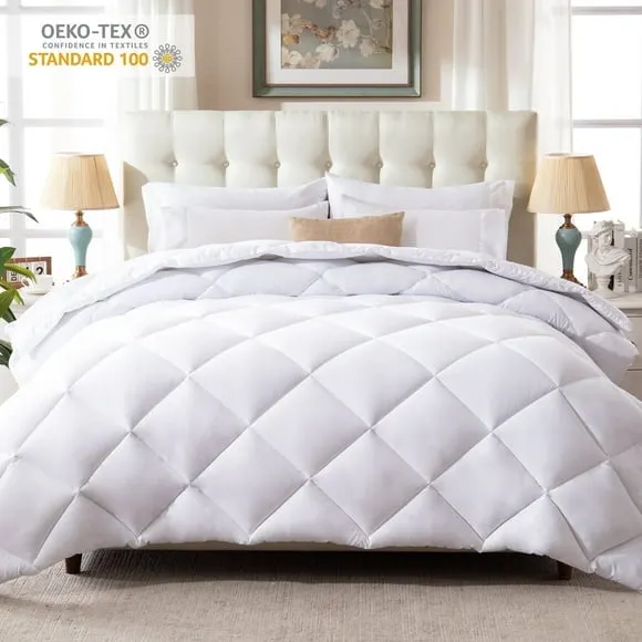 Yalamila King Size Comforter Set 3-Piece All-Season Down Alternative Reversible Comforter Set,White,200GSM Cooling Quilted Duvet Insert,95 GSM Soft Cover Bed in a Bag