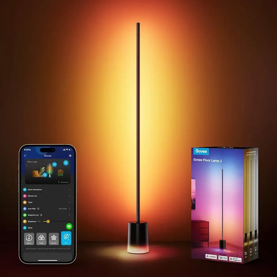 Govee Floor Lamp 2, RGBIC Smart Floor Lamp for Living Room, Bedroom | 1725lm, Warm Cool White LED, 2200K-6500K, Compatible with SmartThings, Matter, Alexa, Music Sync, Scene Modes, Black(1 Pack)