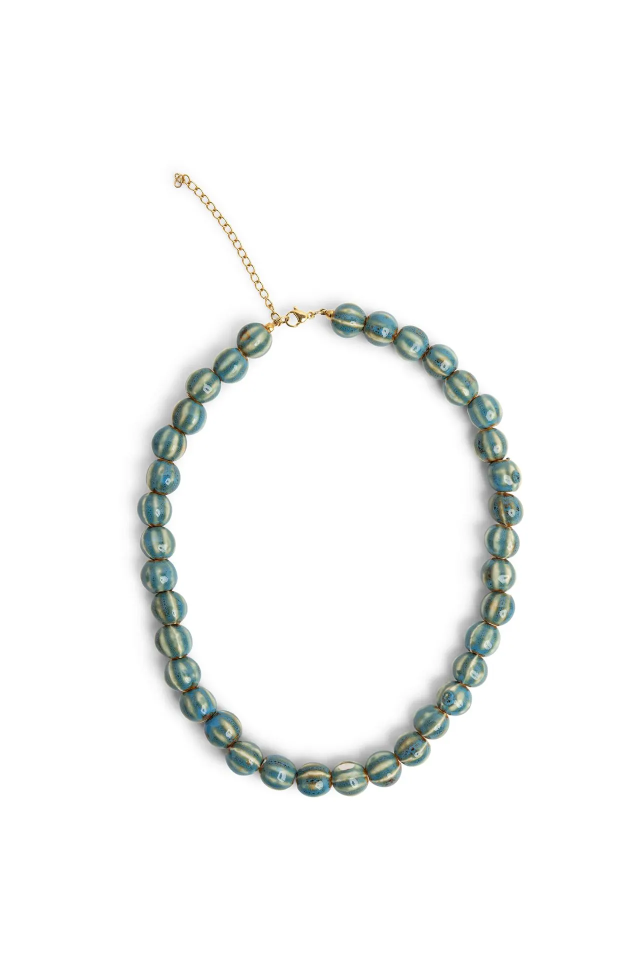 Aquakleurige ketting met gestreepte kralen