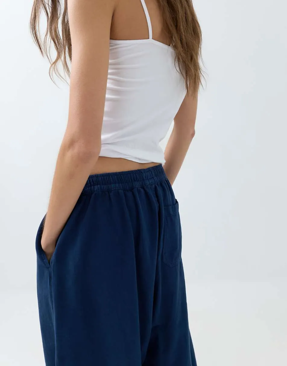 ASOS DESIGN pull on tie waist barrel trouser in navy
