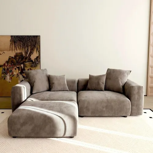 Magic Home 102 in. Square Arm 3-Piece L Shaped Corduroy Polyester 3 Seats Modern Sectional Sofa Couch with Ottoman in. Brown