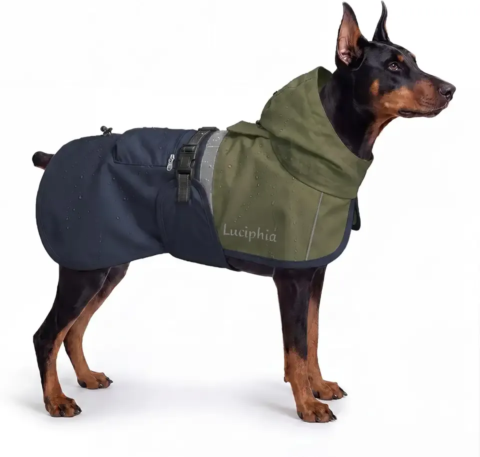 Luciphia Dog Raincoat, Adjustable Hooded Reflective Jacket with Pocket