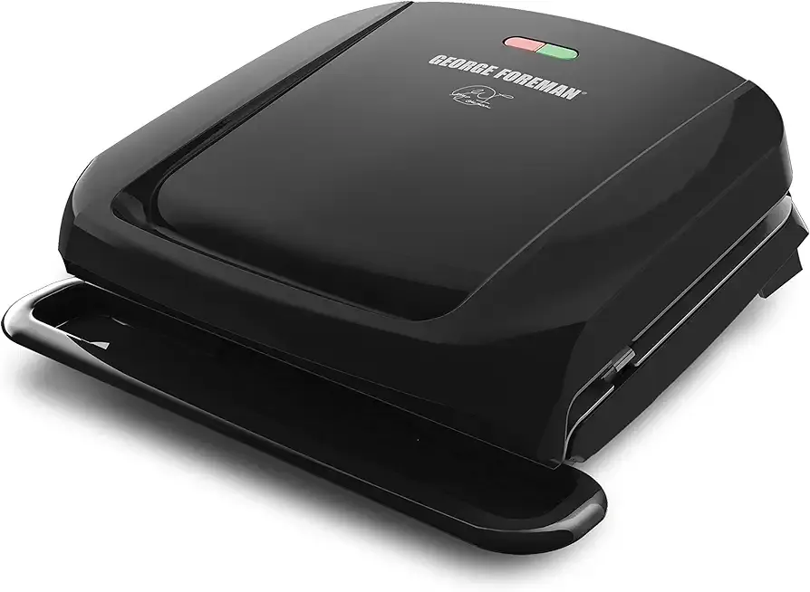 George Foreman 4-Serving Removable Plate Electric Grill and Panini Press, George Tough Non-Stick Coating, Drip Tray Catches Grease, Black