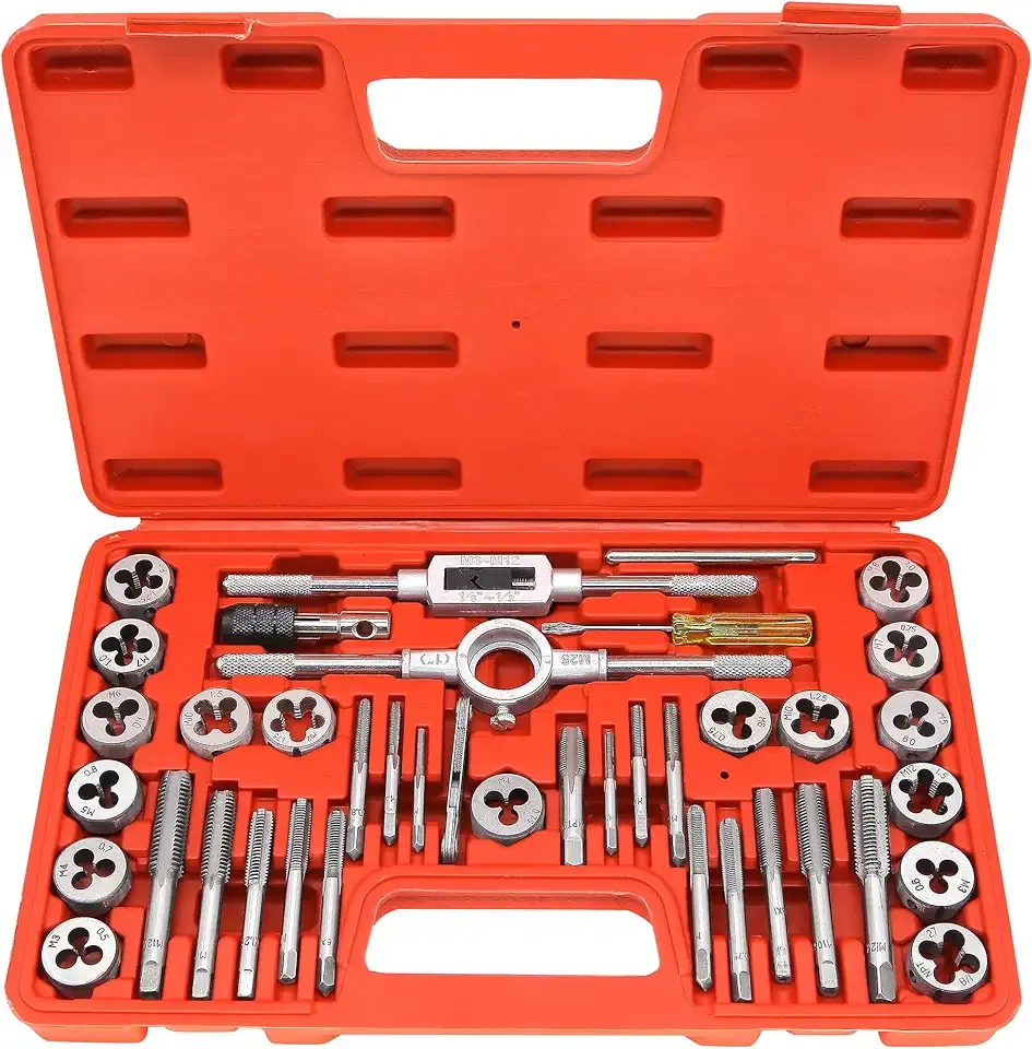 GMTOOLS 40PCS Tap and Die Set, Metric Size Standard M3 to M12, Threading Tool Set for Cutting External and Internal Threads with Adjustable Handles, Complete Accessories and Storage Case