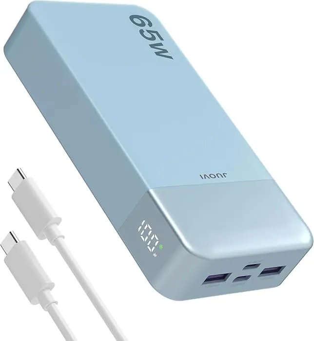 JUOVI Power Bank 65W 20000mAh Laptop Portable Charger, PD QC Fast Charging with 4 USB Ports, External Battery Pack for MacBook iPad Tabl…