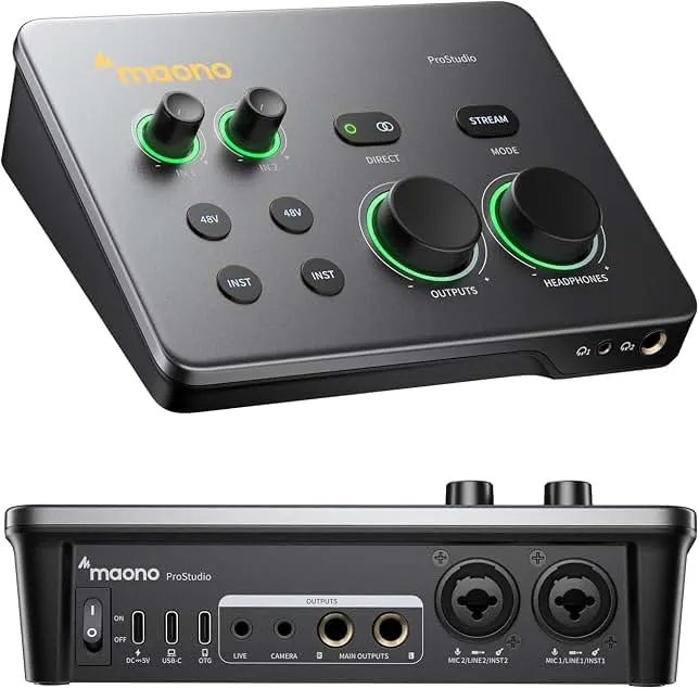 MAONO P2 Hybrid USB Audio Interface Dual XLR for PC Phone iPad Guitar | 56dB Gain, Loopback, Mute, ASIO, Routing Software Features, for Podcast, Streaming, Mobile Music Recording, Content Creation