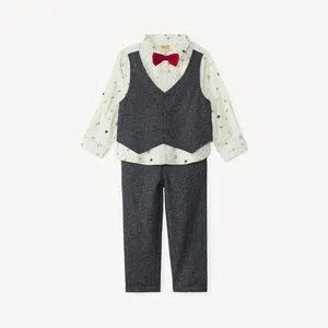 Ensemble long 3 pièces avec nœud papillon pour bébé garçon