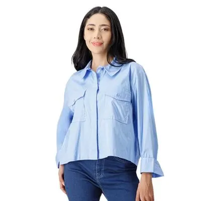 Camisa Mxstaza Mujer Holgada Bolsas Al Frente
