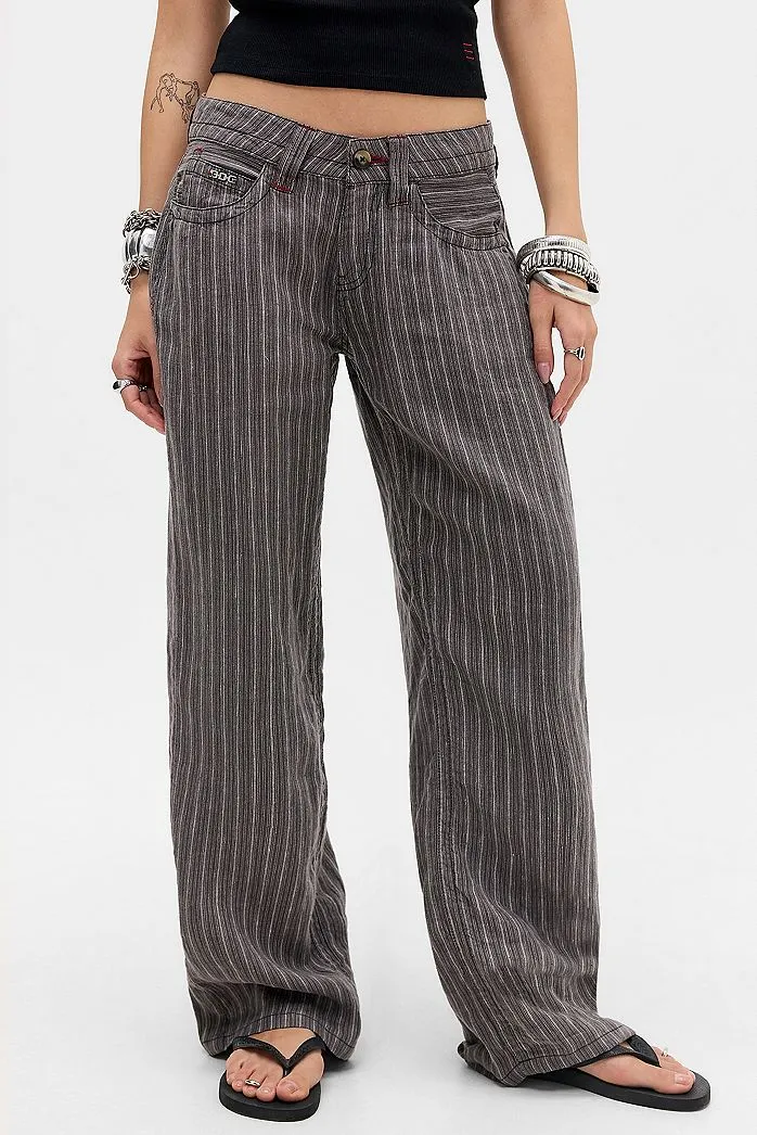 BDG Grey Kayla Stripe Linen Trousers
