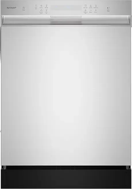 Sharp SDW6504MS Stainless Steel Dishwasher, 24-inch Pocket Handle, 52 dB, Hybrid Tub, 12 Place Settings, 5 Cycles, Heated Dry
