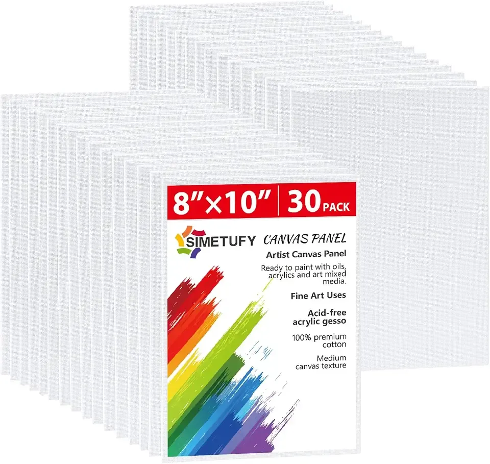 Simetufy 30 Pack 8x10 Inch Painting Canvas, Blank Cotton Canvas Panels | Bulk Value Pack for Party, Acrylics Oil Watercolor Tempera Paints