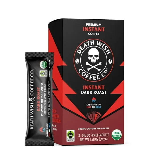 Death Wish Coffee Instant Dark Roast Coffee Packets, Bold & Intense Blend of Arabica & Robusta Beans, USDA Organic, 8 Count $11.99 $8.56/oz