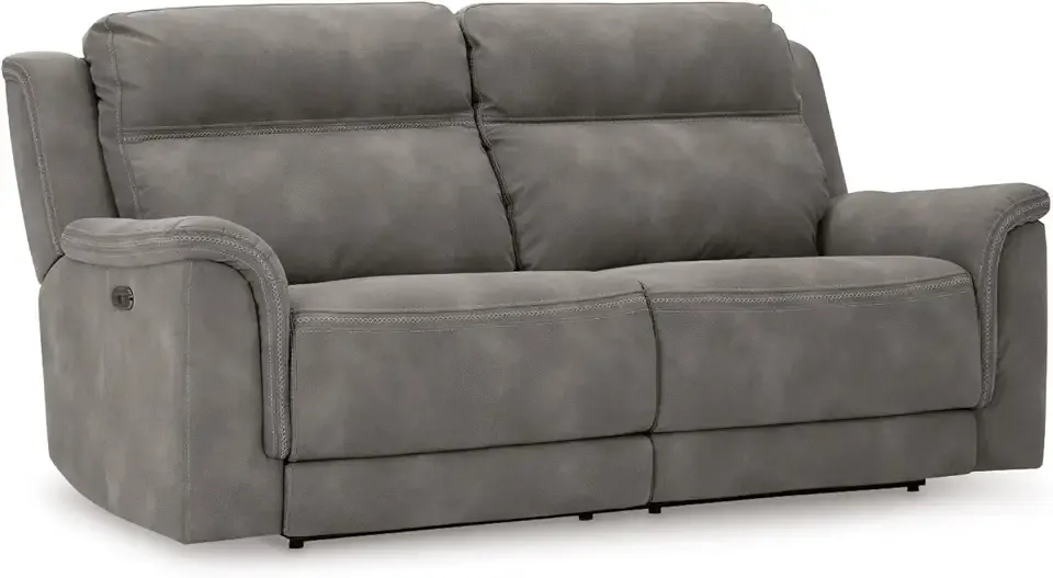 Signature Design by Ashley Next-Gen DuraPella Power Reclining Sofa, USB, Extended Ottoman, Water Repellent Faux Leather, 80" W x 42" D x 42" H, Slate Gray