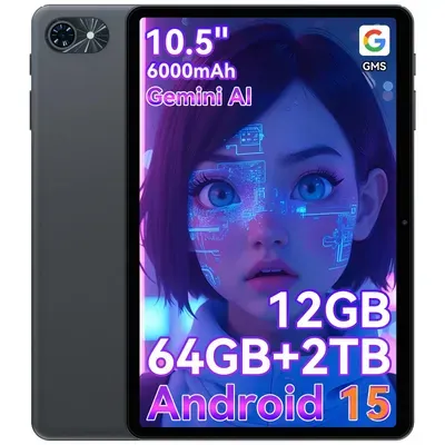 TABWEE T80 Tablet 10.5 Zoll,Android 15, 64GB ROM, 1280 x 800 pixel, 6000mAh Akku, 5MP Kamera, 5G WiFi, Bluetooth,Gemini AI Tablet