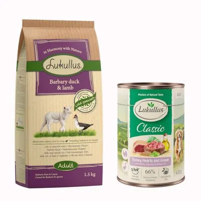 Offre Lukullus : croquettes 1,5 kg + boîtes 6 x 400 g