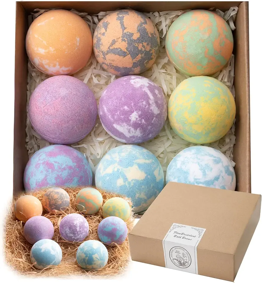 Bath Bombs for Women, 9pcs Handmade Bubble Bath Bombs with Natural Essential Oils, Wonderfull Gift for Women, as Well as Nice Valentine's Day or Birthday Gift for Wife and Girlfriend