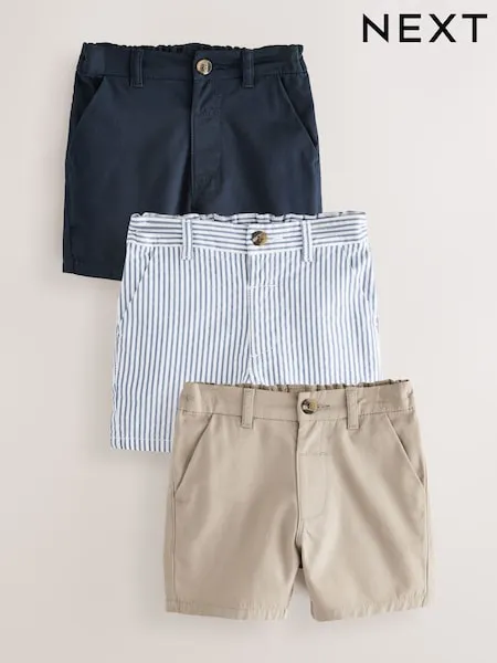 Navy/Stone/Ticking Stripe Chinos Shorts 3 Pack (3mths-7yrs)