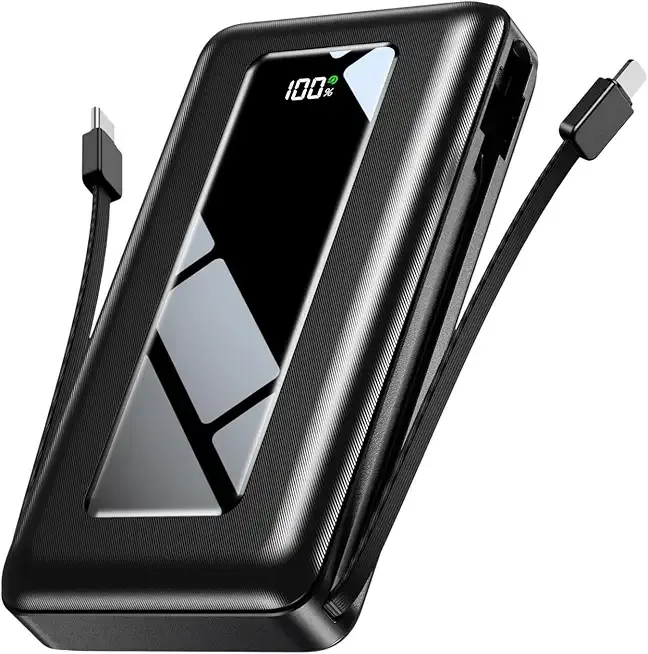 Power Bank, 50000mAh Portable Charger, Travel Camping Essential Battery Pack with Built-in Cables, PD 22.5W Fast Charging, Large Capacity Portable Phone Charger, Jet Black