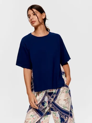 Navy Tile Scarf 100% Cotton Fashion Tee