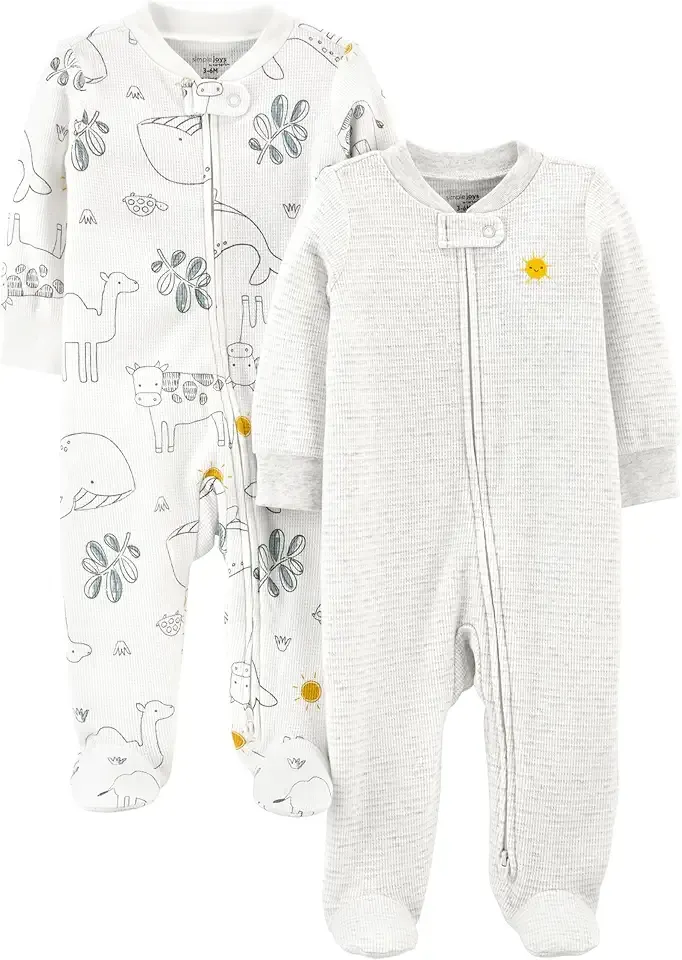unisex-baby 2-way Zip Thermal Footed Sleep and Play, Pack of 2