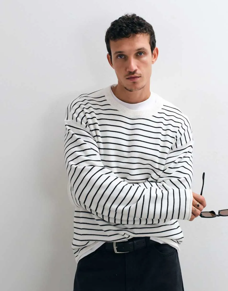 Weekday oversized jumper in off-white and black stripe