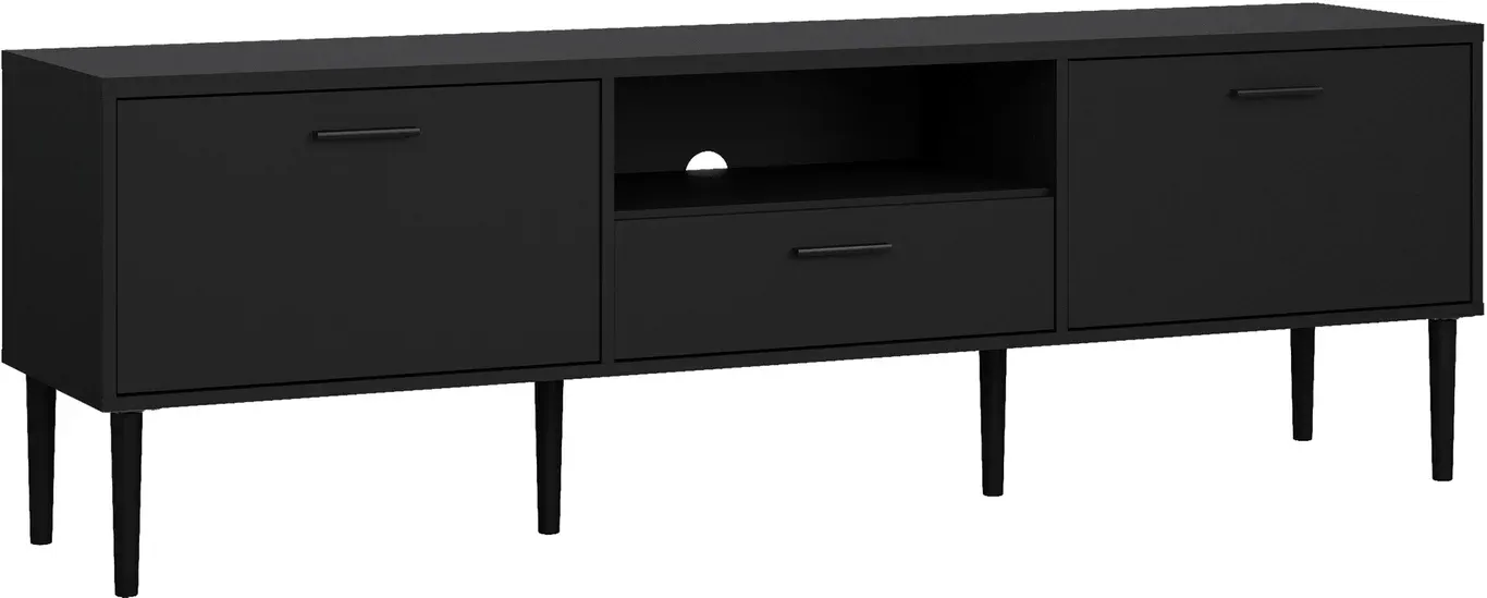 Billund TV-benk 177 x 40, H 57 cm, 1 åpen hylle, 1 skuff og 2 skapdører svart