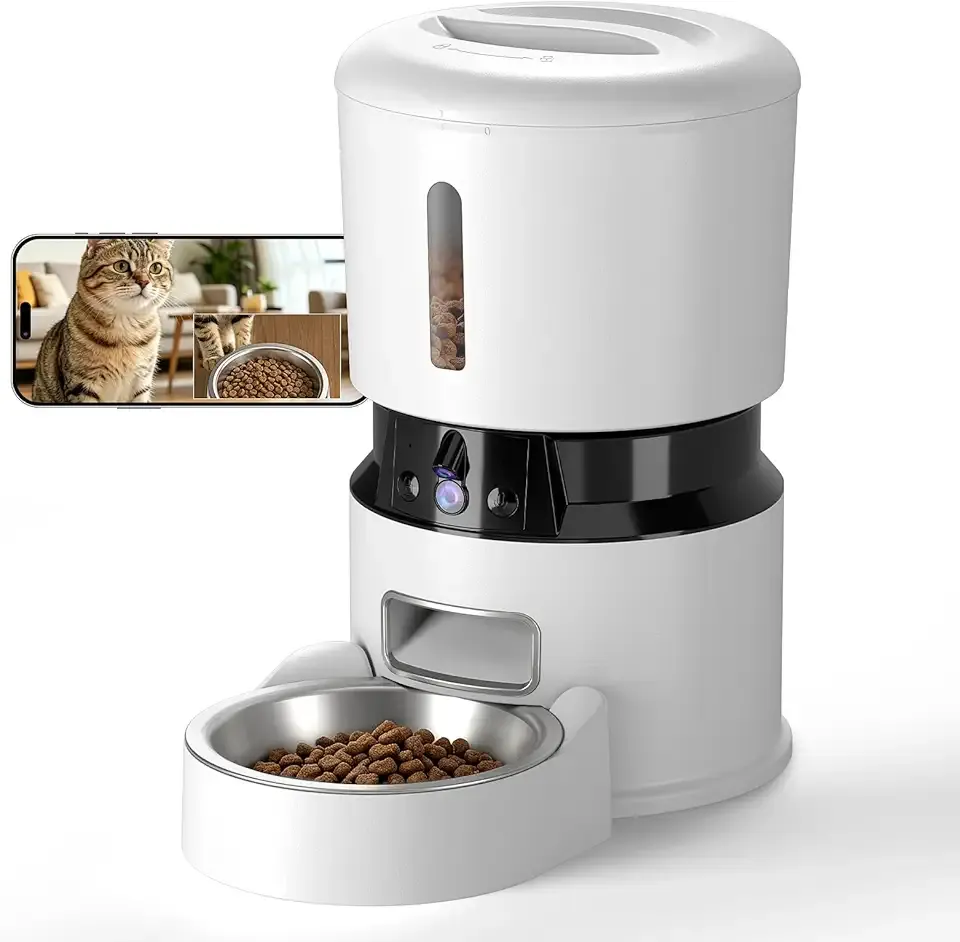 Automatic Cat Feeder with 2K Dual Cameras, 5G WiFi Smart Cat Food Dispenser with Night Vision 4MP, 2-Way Audio, App Control, 4L Auto Pet Feeder for Cats, Small Dogs & Multi-Cat Families