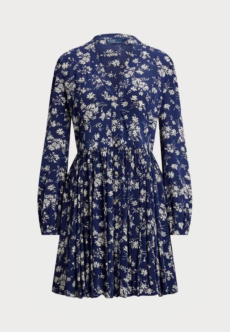 FLORAL BUTTONED CREPE DRESS - Kjole - navy/cream