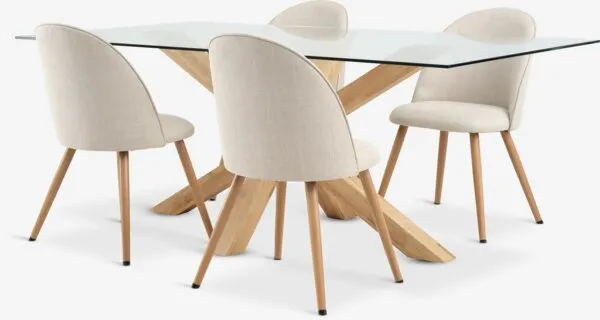 AGERBY L190 tafel naturel eiken + 4 THORUP stoelen beige/eik