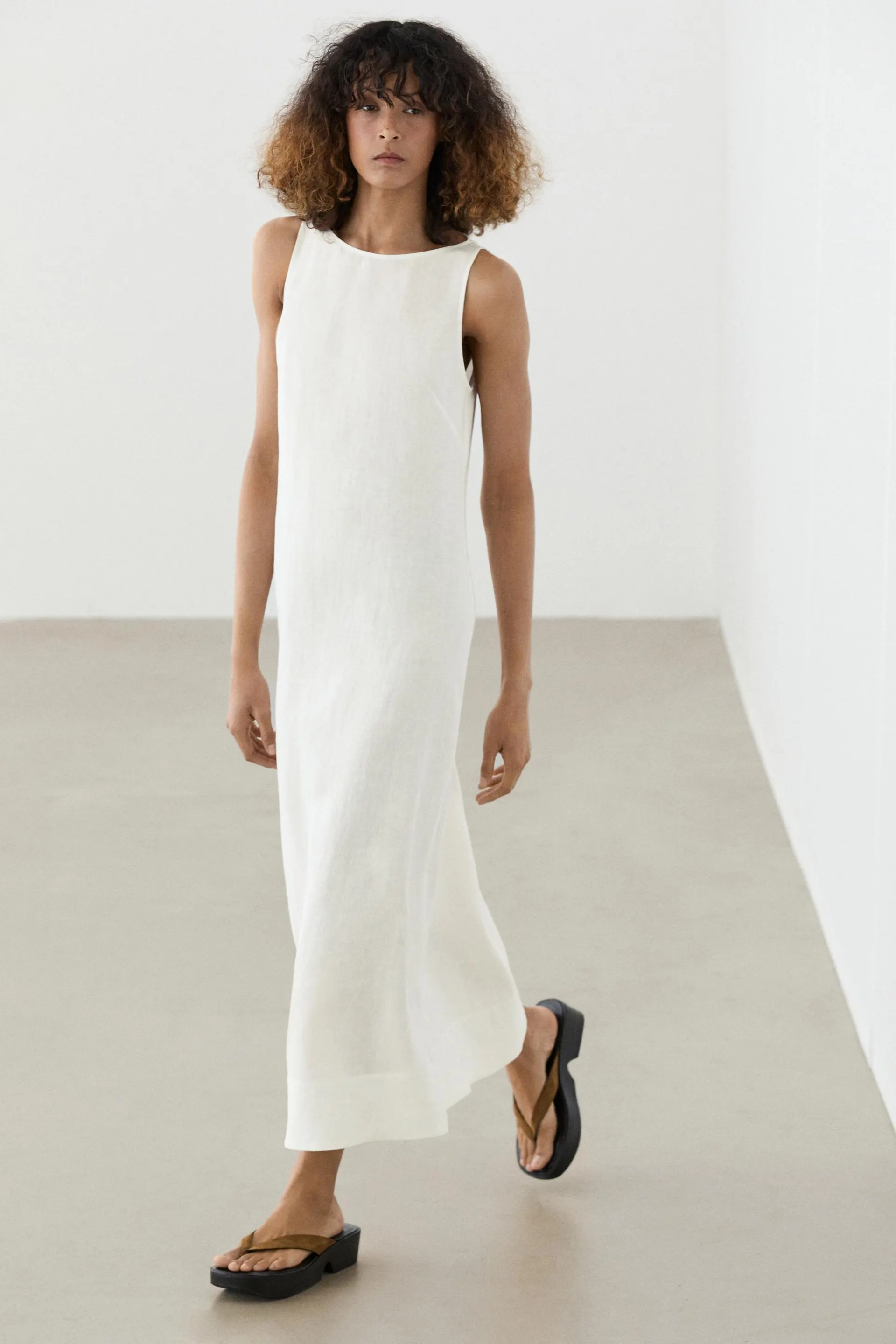 100% linnen halter midi-jurk