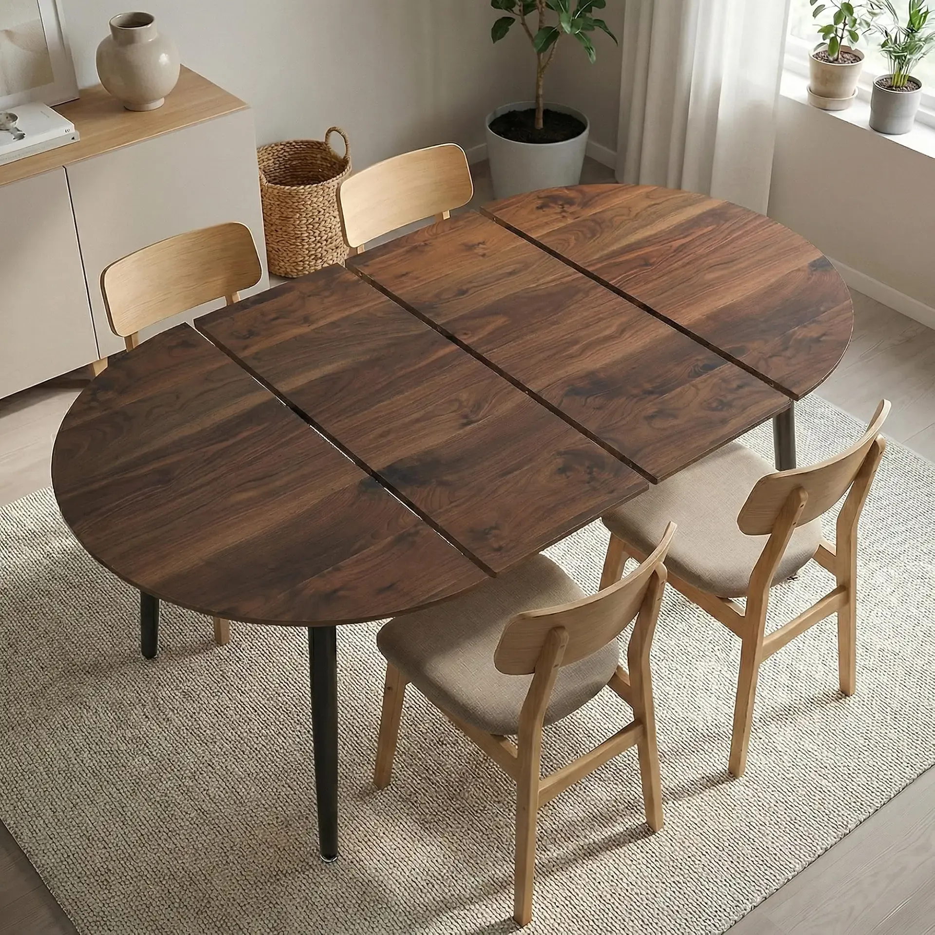 Extendable Round Dining Table for 4 6 Wooden Dining Room Table 39" to 70" Modern Kitchen Table for Dining Room Office Expandable Oval Dinner Table with MDF Top and Wood Legs Brown