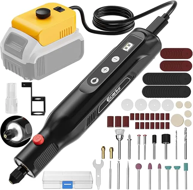 Ecarke Rotary Tool Kit Compatible with Dewalt 20V Battery, 25000RPM 5-Speed & 108 Accessories, Dog Nail Grinder with LED Light for Pet Grooming, DIY Crafts, Sanding, Engraving, Polishing, Tool Only