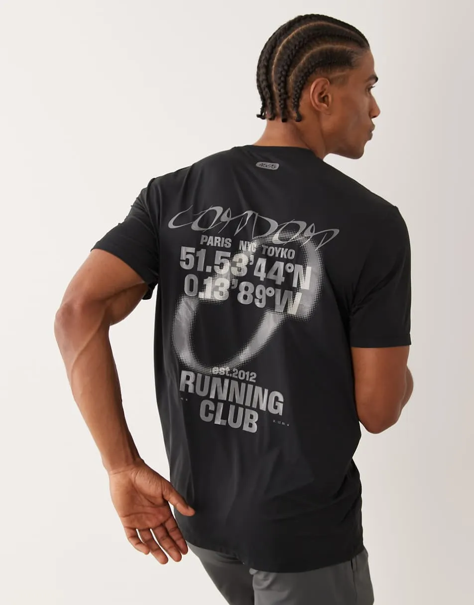 4505 nylon performance mesh quick-dry back print running t-shirt in black