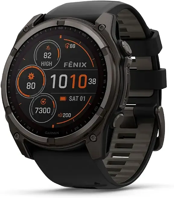 Garmin fēnix® 8 – 51 mm, Solar,Sapphire, Premium Multisport GPS Smartwatch, Connect,Long-Lasting Battery Life, Dive-Rated,Built-in LED Flashlight,Carbon Gray DLC Titanium with Pebble Gray Band