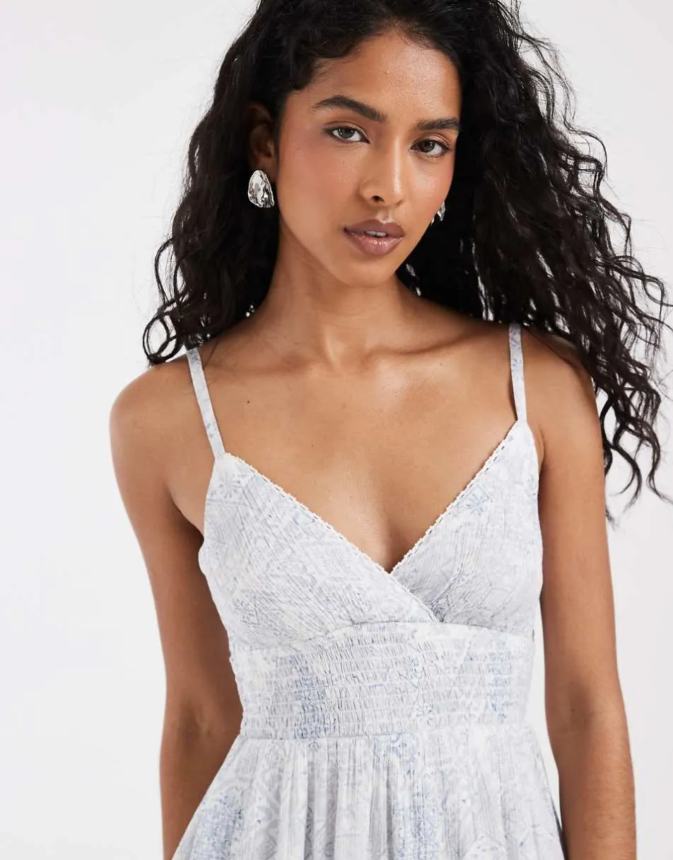 Hollister v neck strappy mini dress in blue floral