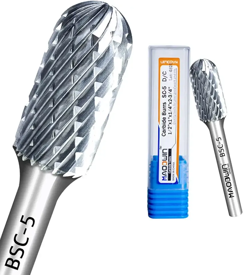 SC-5 Cylindrical with Radius End Double Cut Tungsten Carbide Rotary Files 1/4'' Shank 1/2" Cutting Diameter 1" Cutting Length Deburring Cutters for Wood Grinding & Deep Groove Machining
