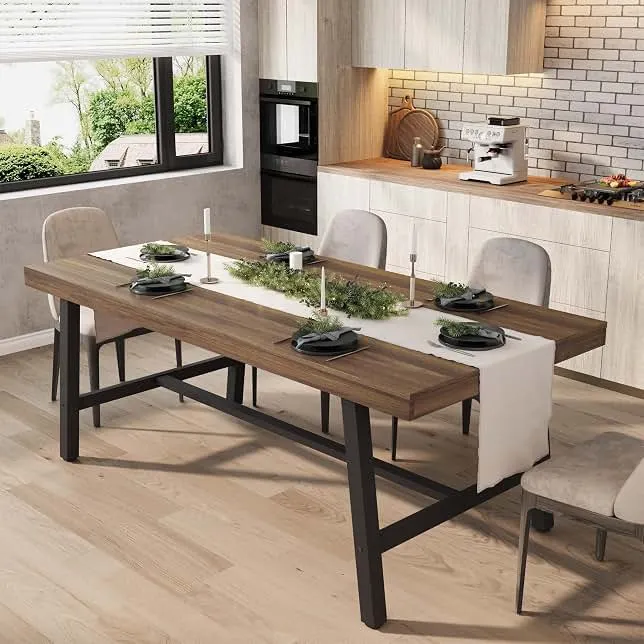 Garvee 71" Farmhouse Dining Table, Rustic Kitchen Table, Brown | 71" Farmhouse Dining Table, Rustic Kitchen Table, Sturdy Wood Top &…