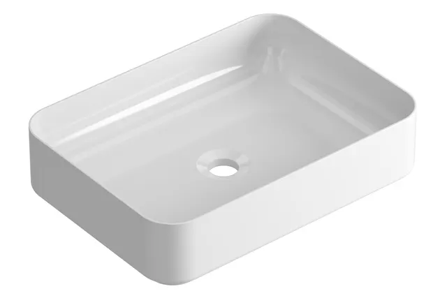 Lavabo sobre encimera de cerámica Studio 50x12x36 cm rectangular blanco brillante