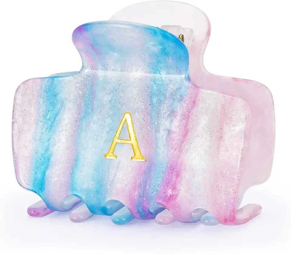 Gifts for Women Teen Girls,Small Initial Hair Clips - Lavender,A | Personalized Puffy Claw Clip - 2.1 Inches Claw Clips for Full or Half Ponytail – Hair Accessories,Birthday Bridesmaid Gift
